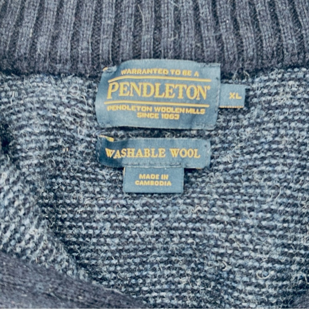 Pendleton Washable Wool 1/4 Zip Navy Blue Sweater Pullover Long Sleeve Mens XL - Picture 5 of 5